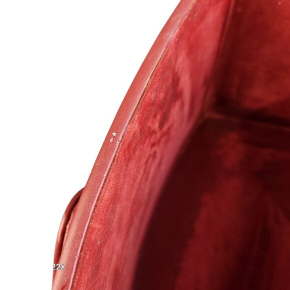 Woven Faux Leather and Wood Basket With Handle - Rectangular Design Deep Red Col - Picture 6 of 14